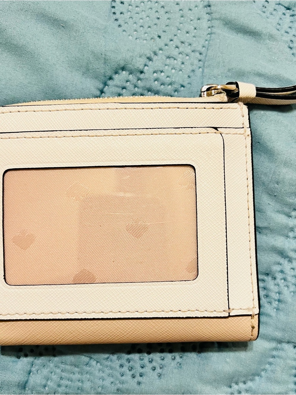 kate spade Two-Tone Cream and Tan Zip Card Wallet EUC - Picture 2 of 4